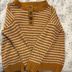 American Eagle Outfitters Mustard and White Striped Sweater